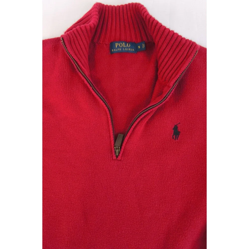 Polo Ralph Lauren 1/4 Zip Knit Sweater Men's Size S Red Logo #W5357